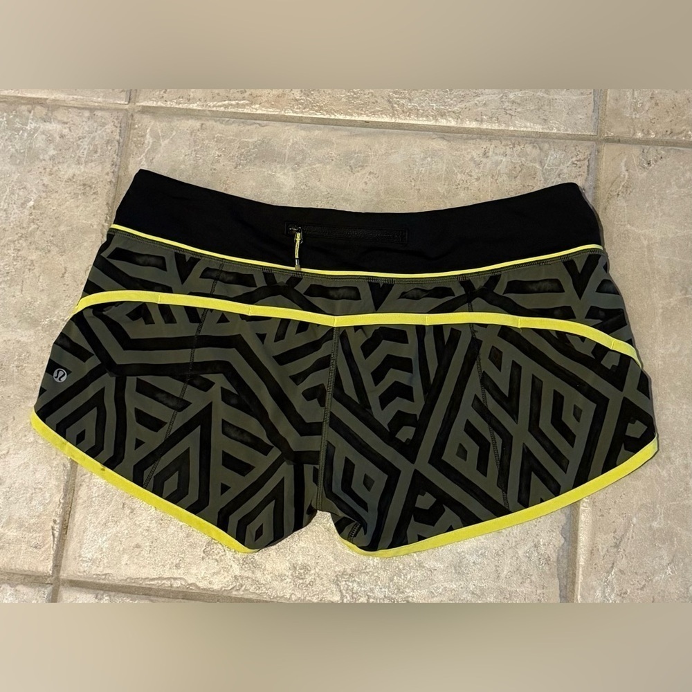 Rare Lululemon Run Speed Short 2.5” Chevron Shuffle Split Pea Black Sz 10 - Picture 7 of 8